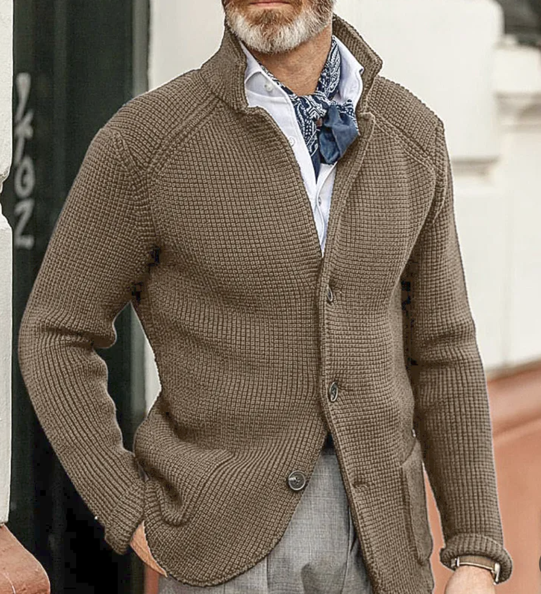Javen™ - Męska dzianinowa kurtka kardigan ze stójką