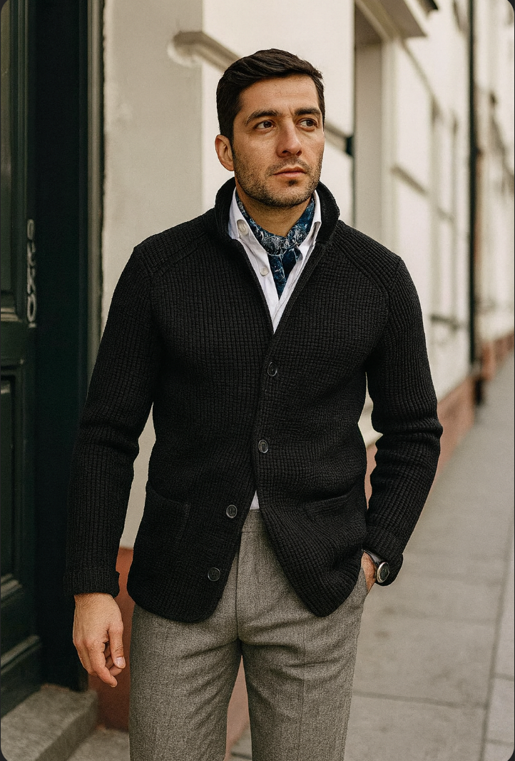 Javen™ - Męska dzianinowa kurtka kardigan ze stójką