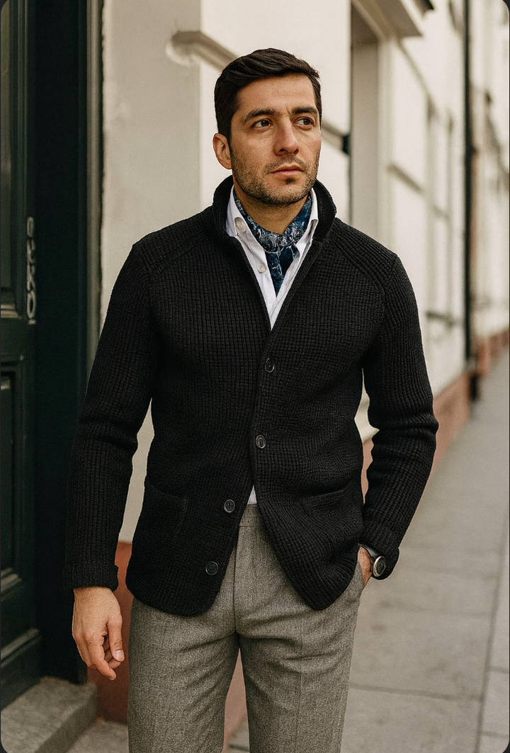 Javen™ - Męska dzianinowa kurtka kardigan ze stójką